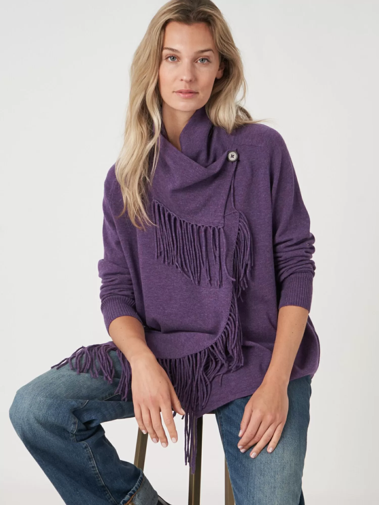REPEAT cashmere Vesten*Asymmetrisch vest met franje van cashmere-mix Amethyst
