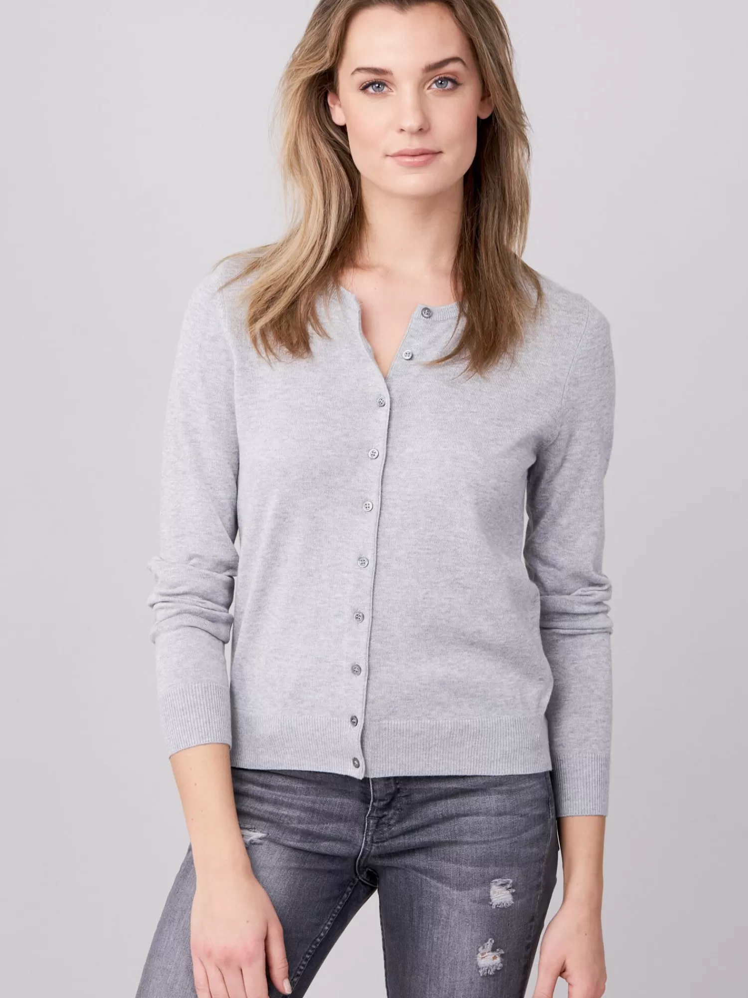 REPEAT cashmere Vesten*Basic cardigan van katoen-mix Grey