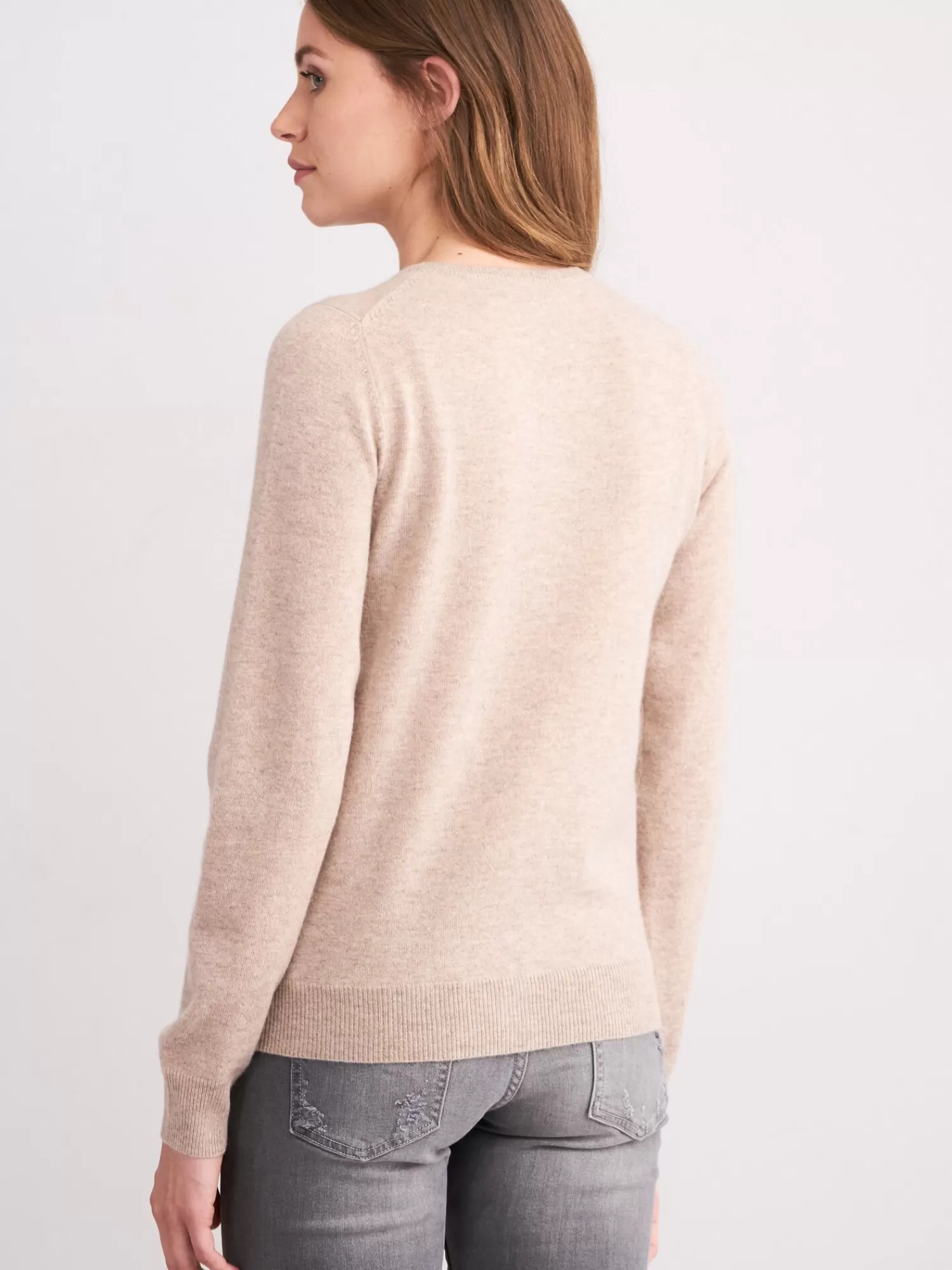 REPEAT cashmere Vesten*Basic cashmere cardigan met ronde hals Sand