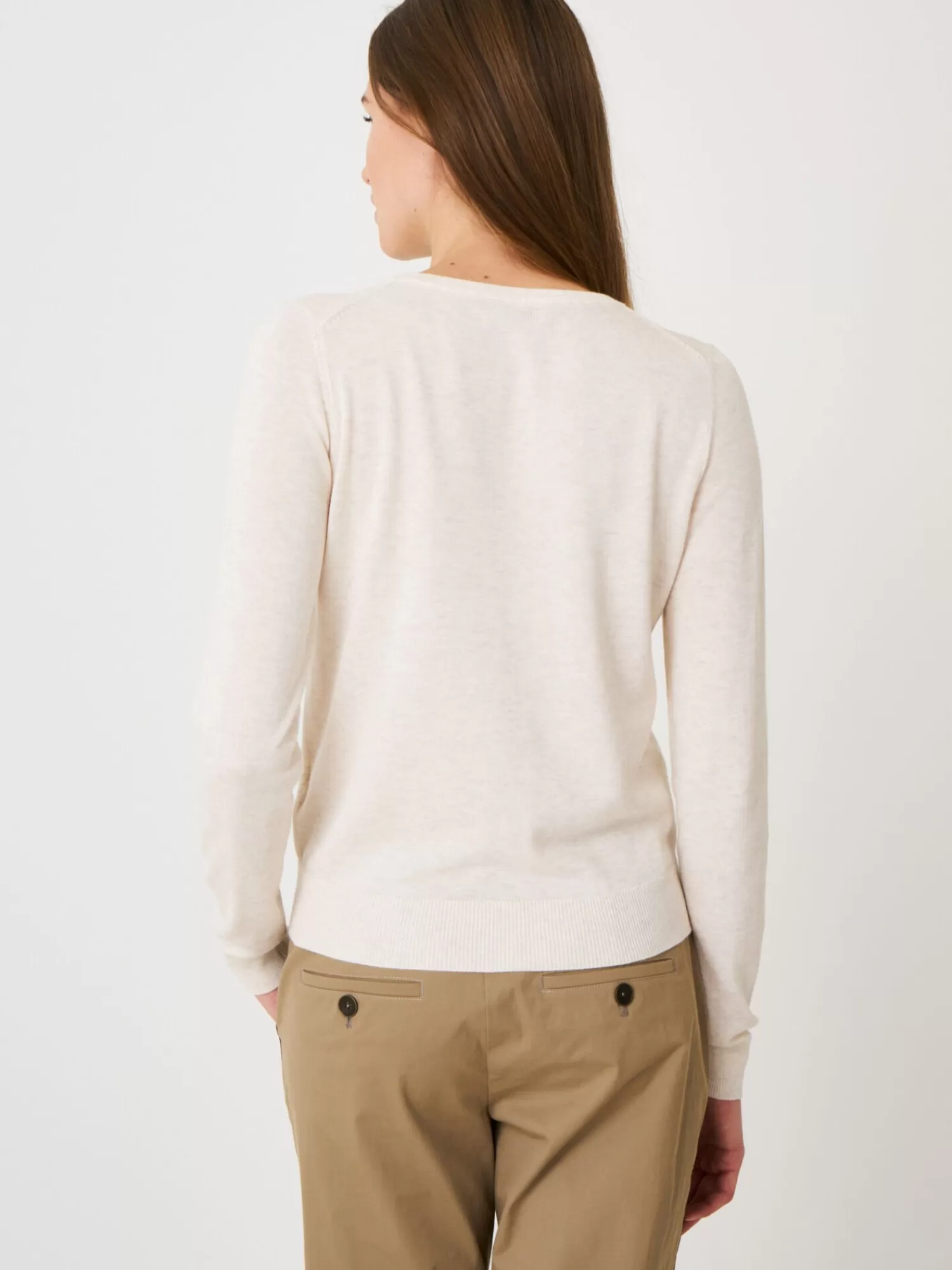 REPEAT cashmere Vesten*Basic fijn gebreid cardigan in katoenmix Ivory