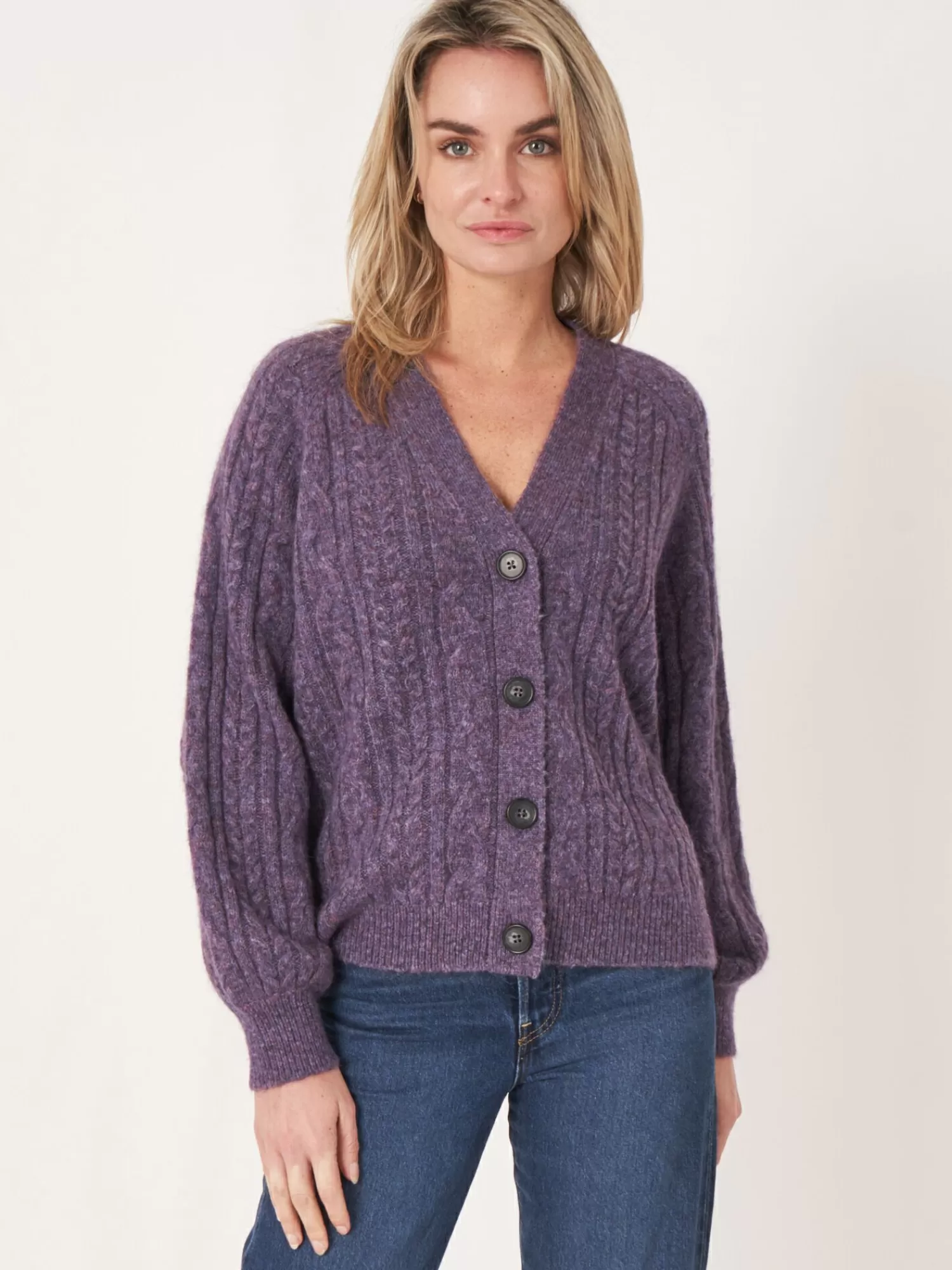 REPEAT cashmere Vesten*Gebreid vest met knoopsluiting Amethyst
