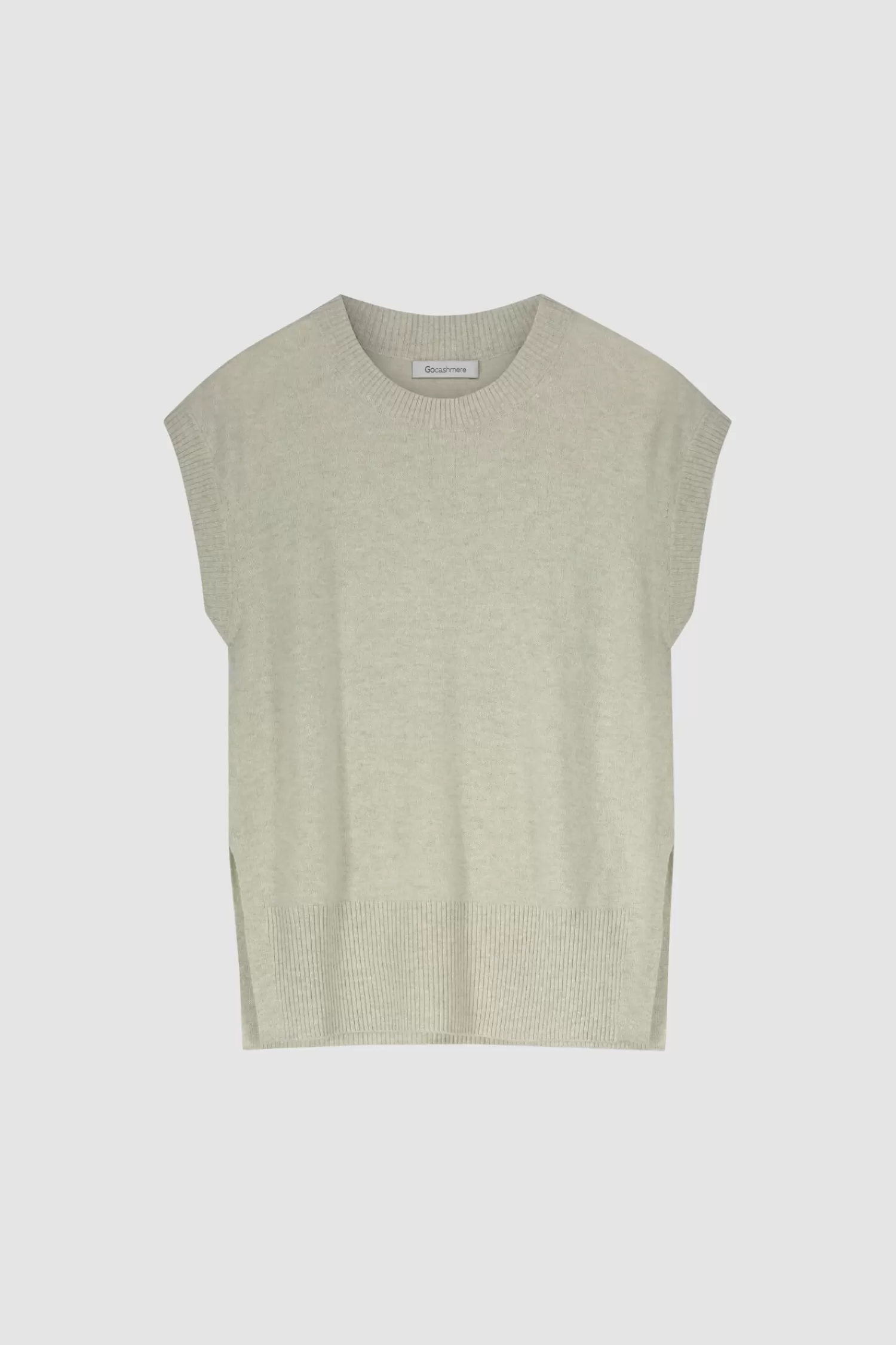 REPEAT cashmere Truien*Mouwloze cashmere trui met ronde hals en split opzij Moss