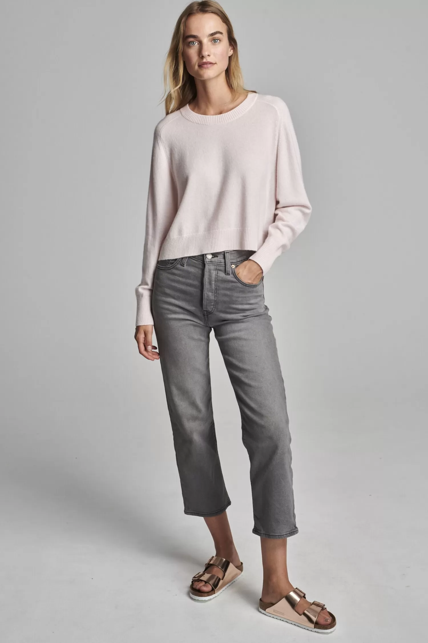 REPEAT cashmere Truien*Oversized cashmere trui met ronde hals Powder