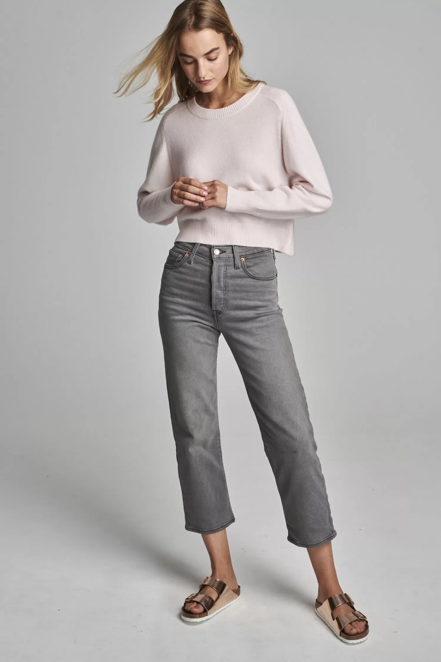 REPEAT cashmere Truien*Oversized cashmere trui met ronde hals Powder